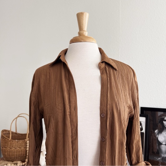 TAN BUTTON DOWN LIGHTWEIGHT TUNIC #0319 - Picture 2 of 10